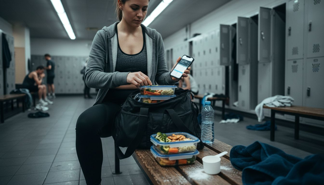Woman organizing healthy meals after workout