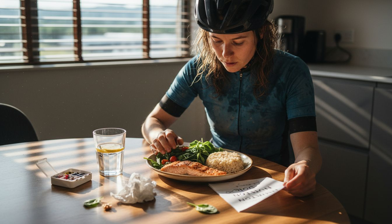 Cyclist preparing meal rich in minerals