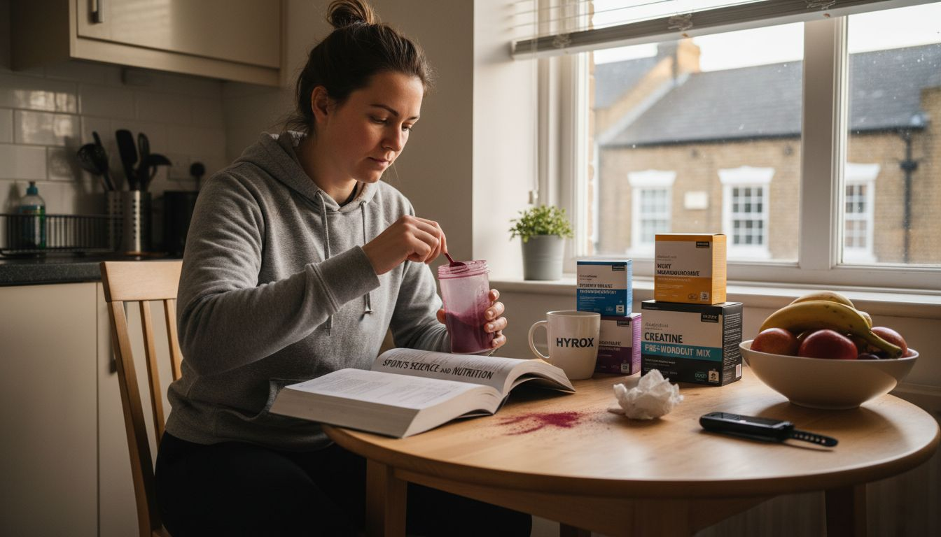 Athlete prepares natural supplement in kitchen