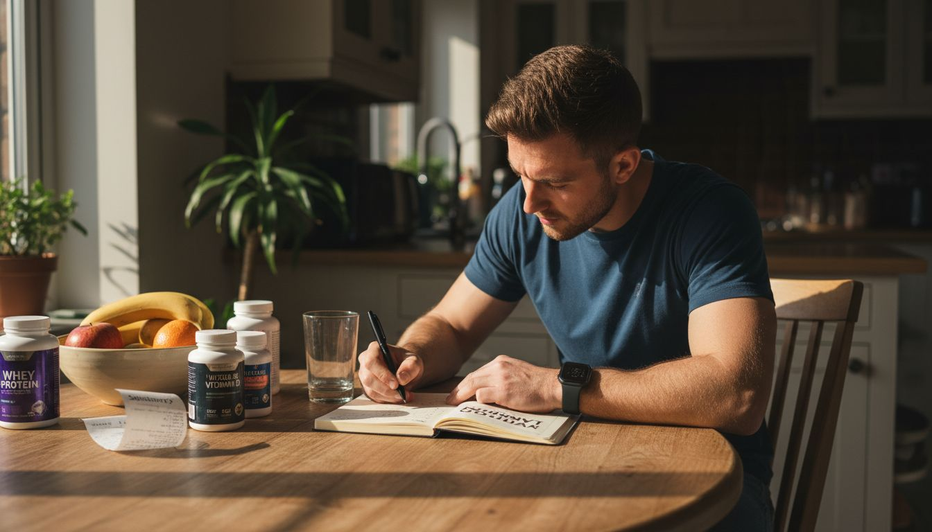 Athlete recording nutrition diary at home
