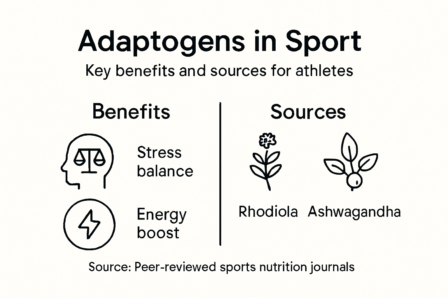 Infographic showing adaptogen benefits and sources for athletes