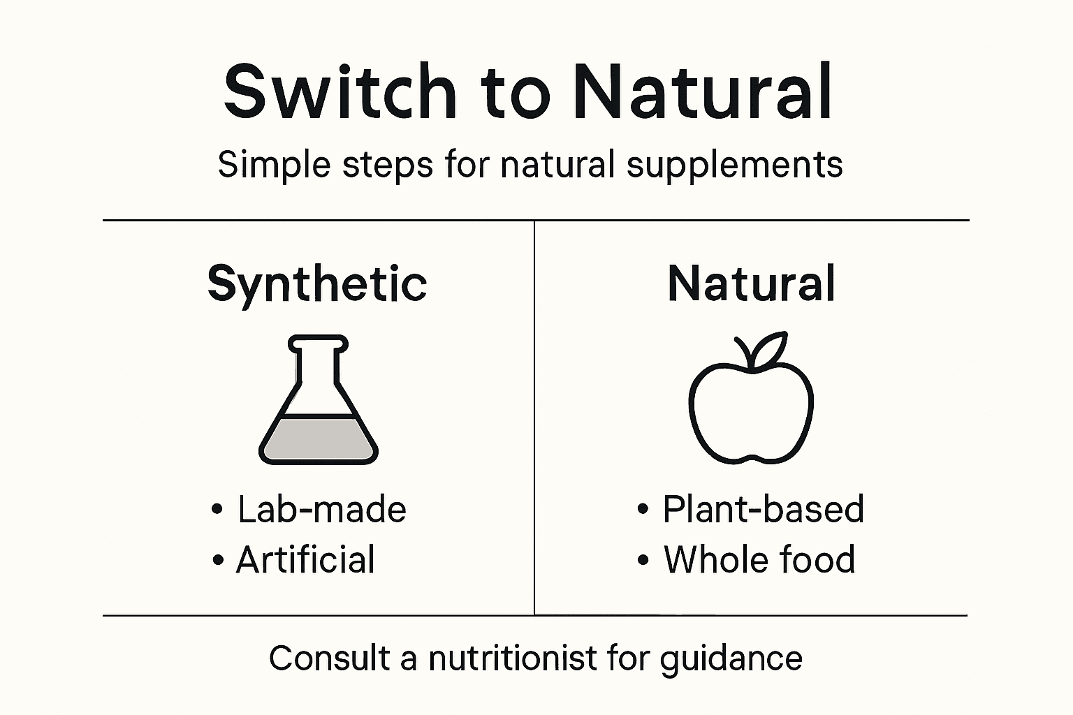 Infographic contrasting natural and synthetic supplements