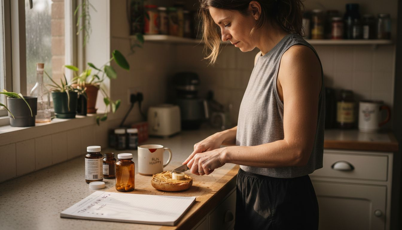 Athlete preparing pre-workout nutrition in kitchen