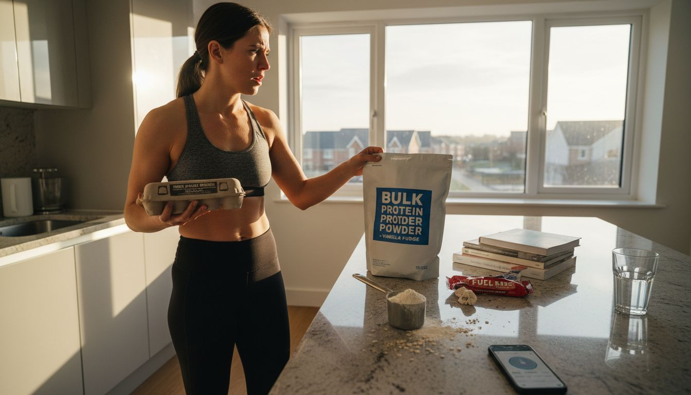 Woman compares plant and animal protein sources