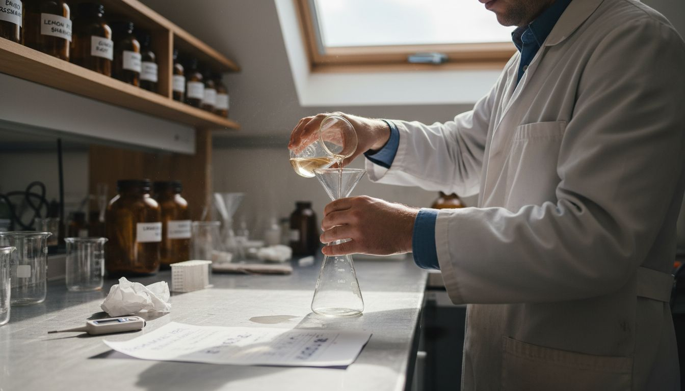 Technician extracting natural flavour in lab