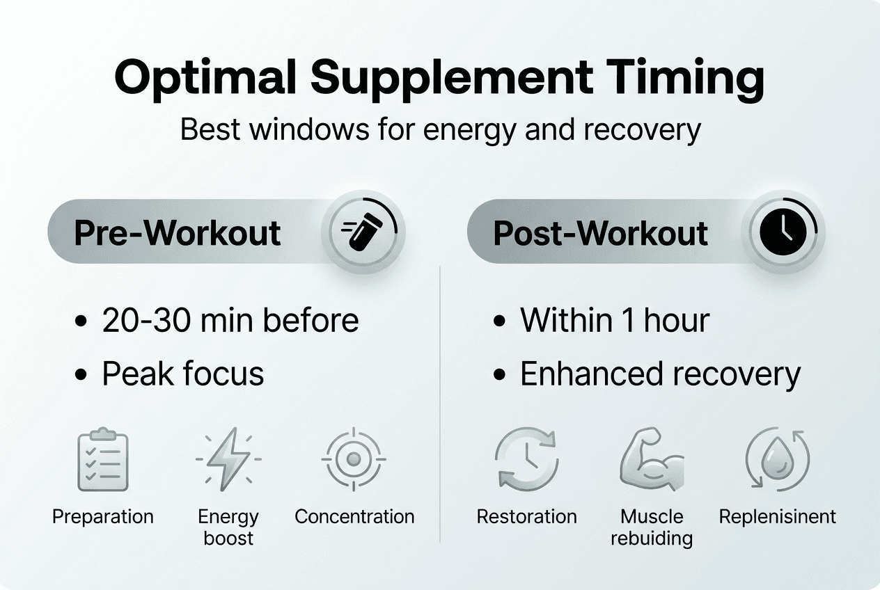 Infographic on supplement timing and benefits