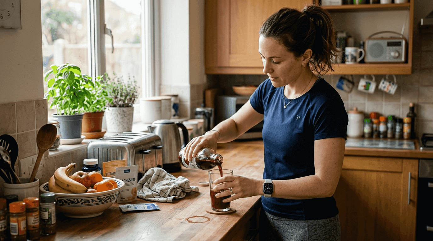 Woman preparing beetroot juice in kitchen