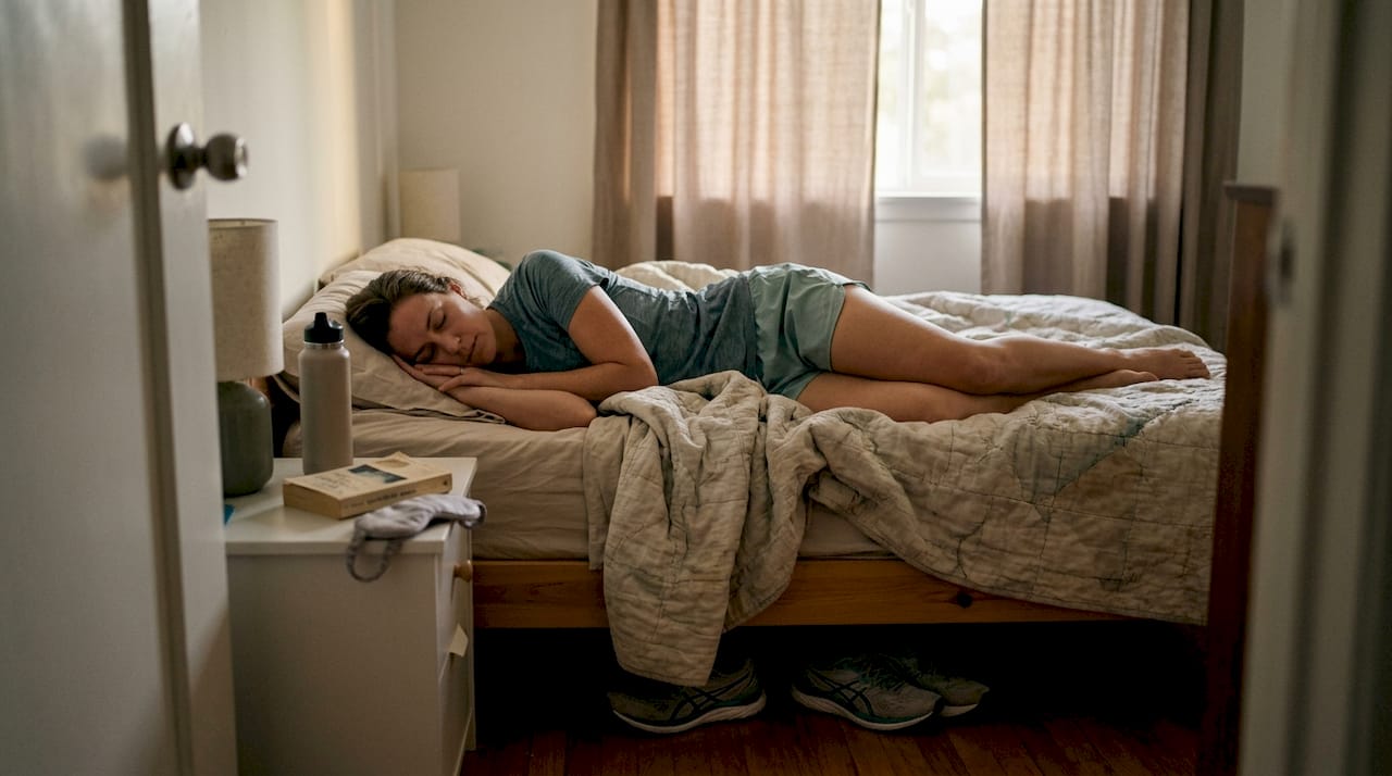 Athlete resting in bedroom after training