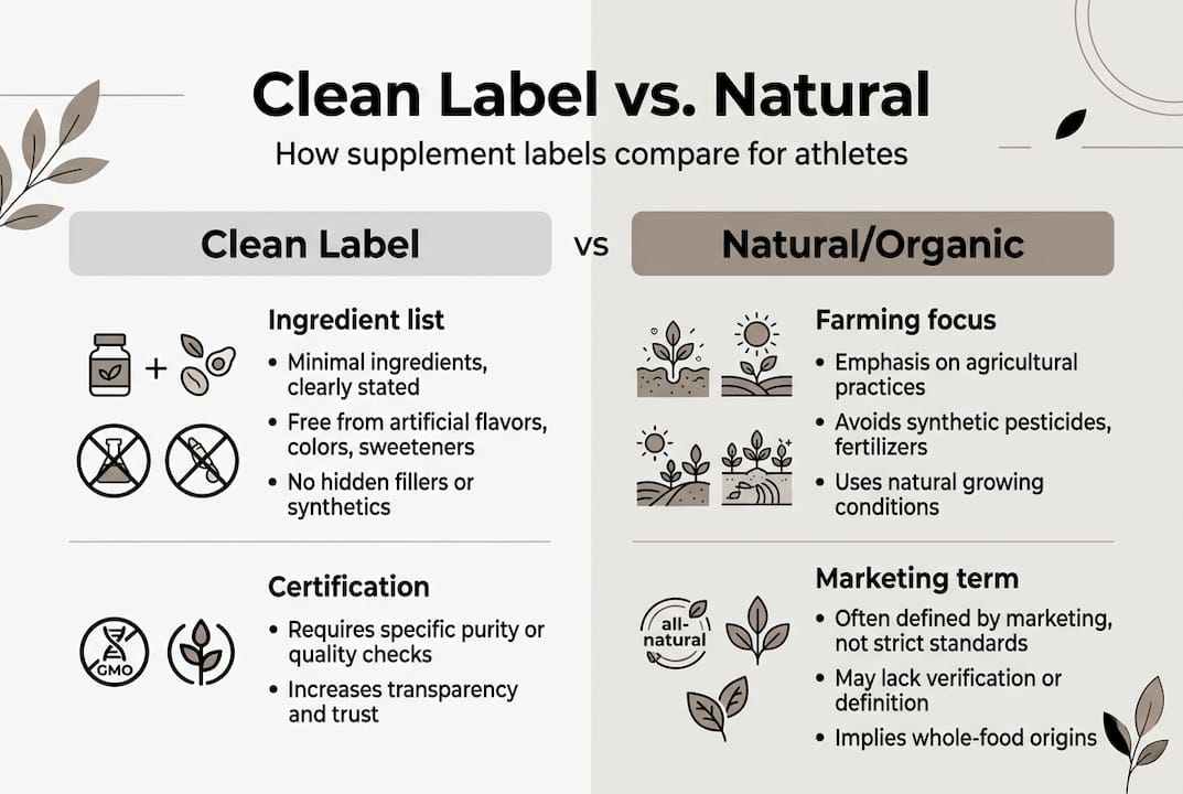Infographic contrasting clean label, natural, organic supplements