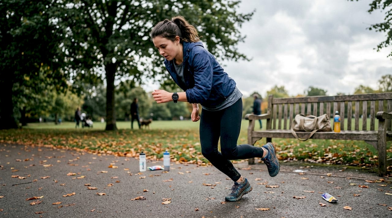 Female athlete sprinting at public park