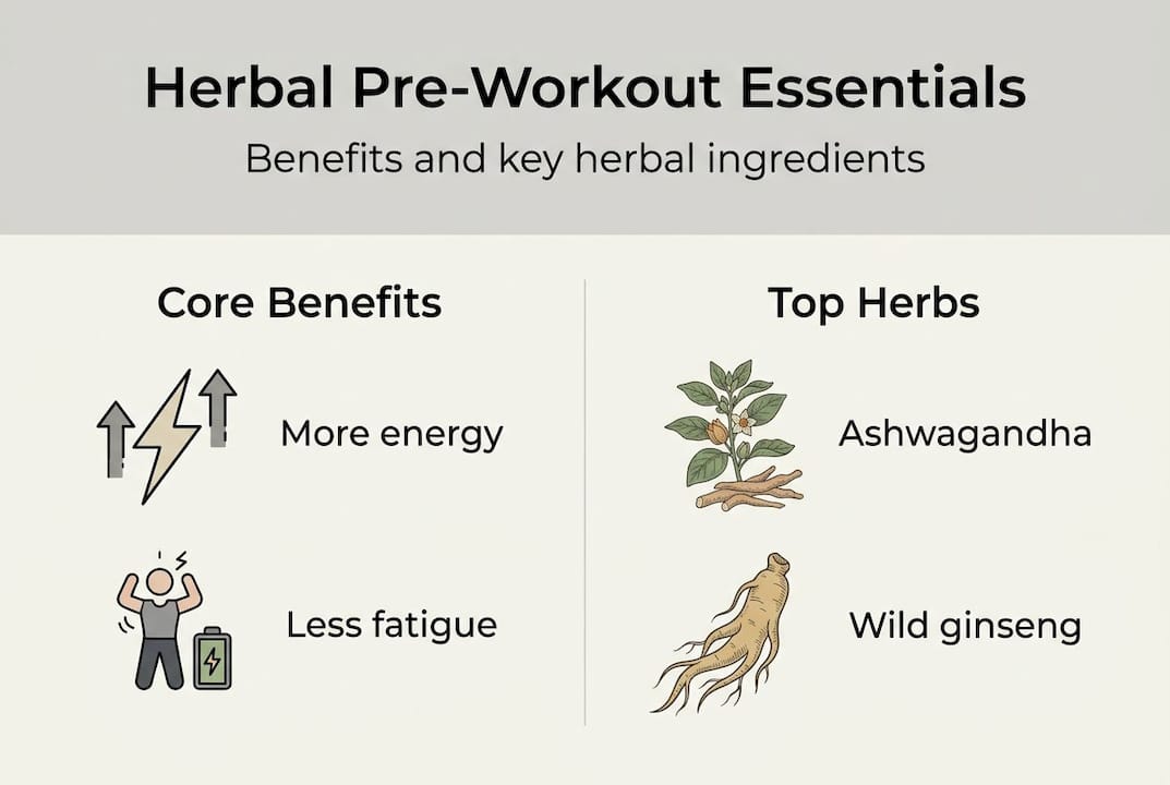 Infographic with benefits and herb names of pre-workouts