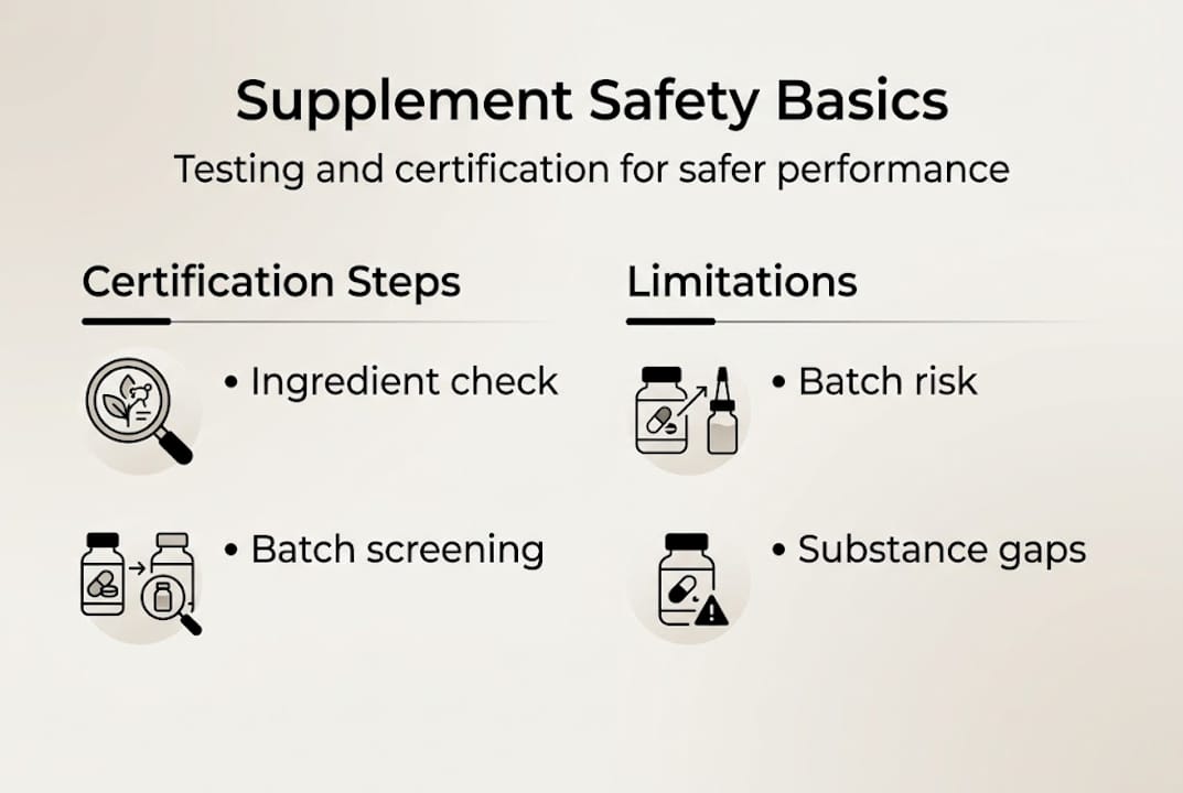 Infographic on supplement certification steps and limits