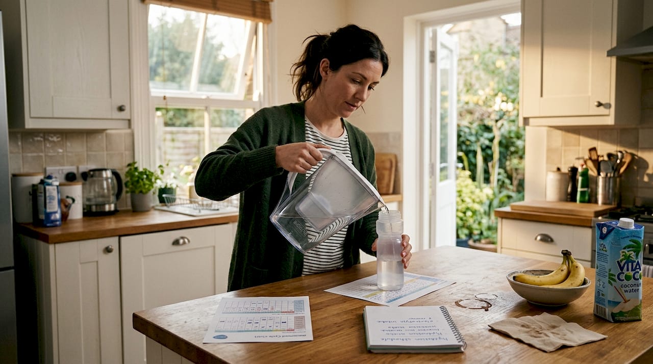 Woman preparing hydration plan kitchen