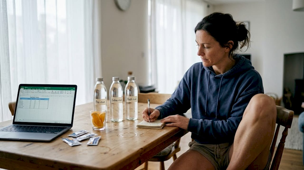 Athlete prepares hydration plan at dining table