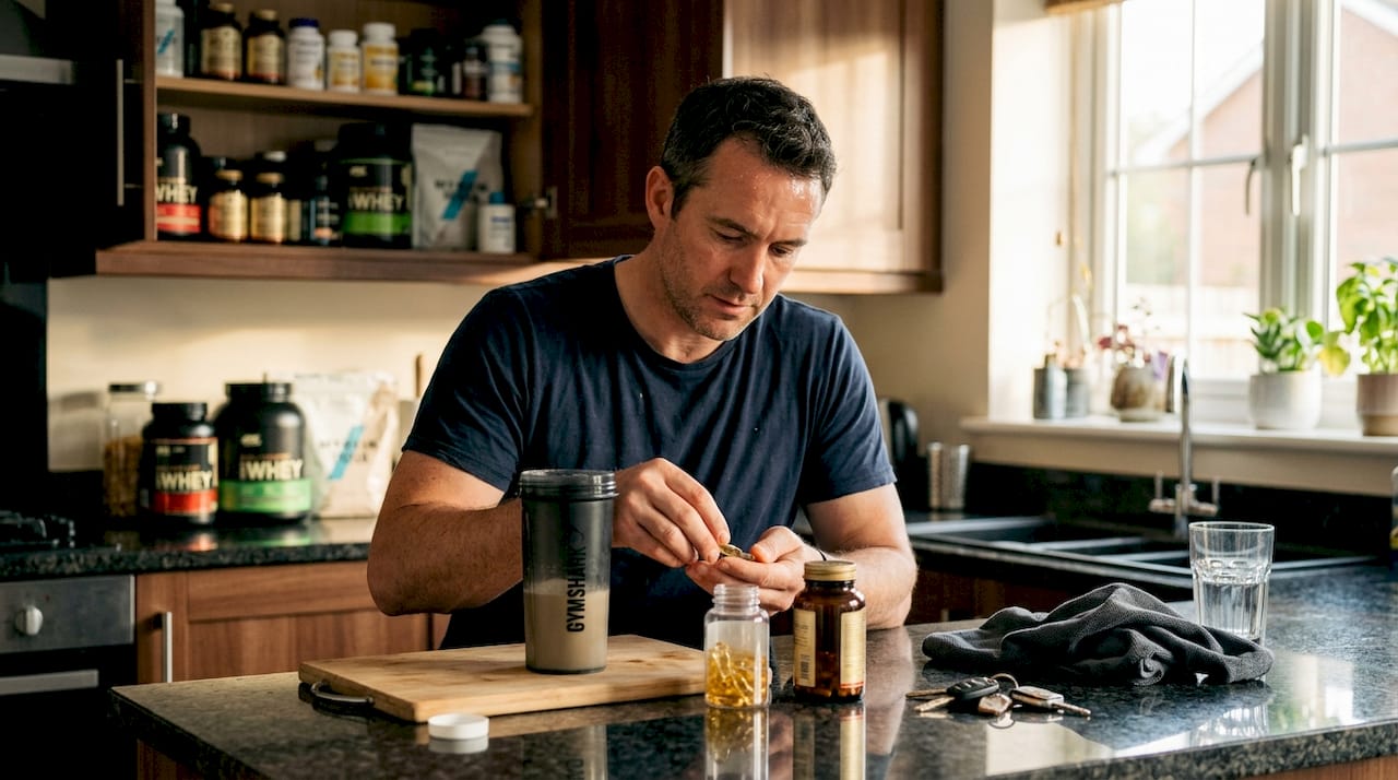 Man preparing natural supplements before HIIT session