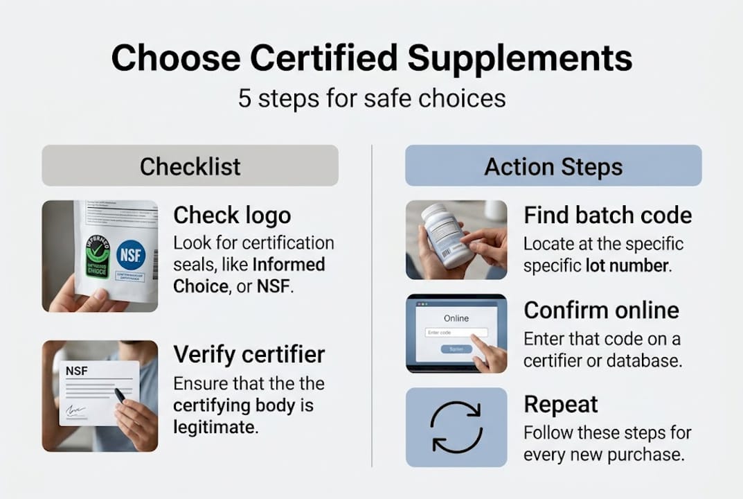Infographic shows five steps to choose certified supplements