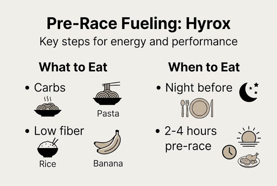 Infographic showing Hyrox race pre-race fueling steps