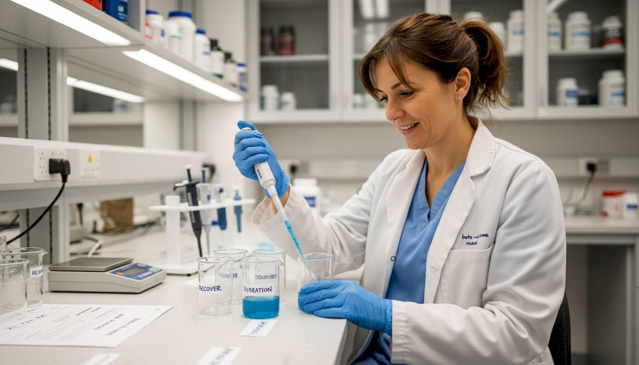 Scientist testing electrolyte solutions in lab