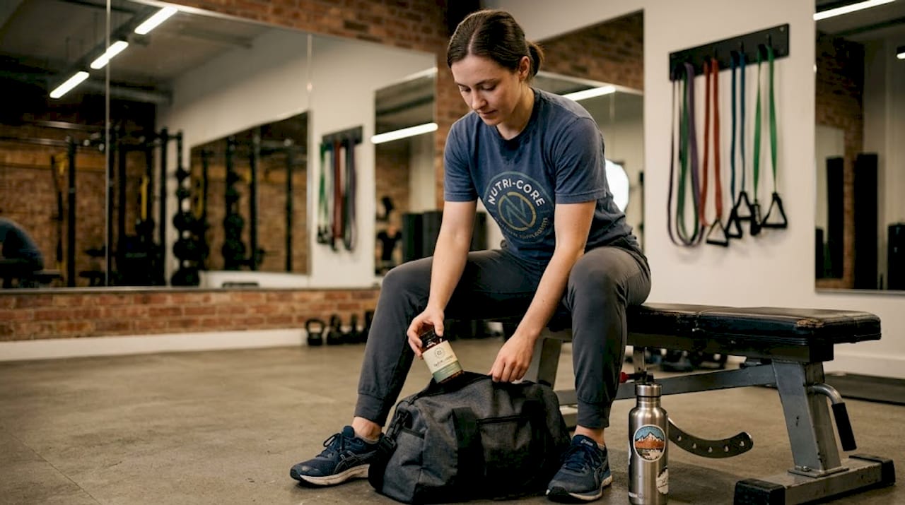 Woman retrieving supplements after workout