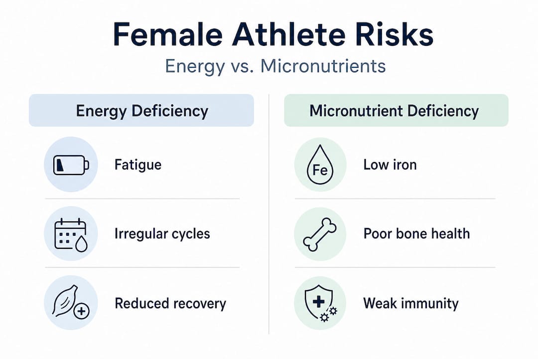 Infographic comparing energy and micronutrient risks in athletes