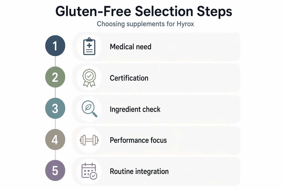 Infographic with gluten-free supplement selection steps