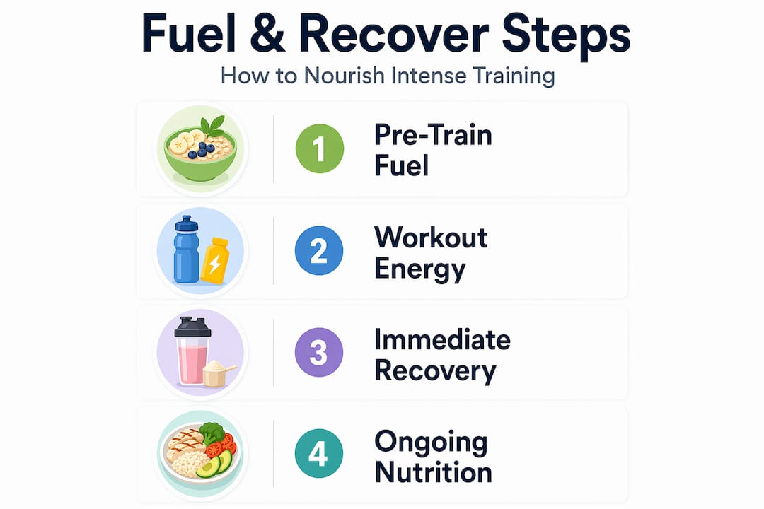 Infographic showing 4 steps for fueling and recovery