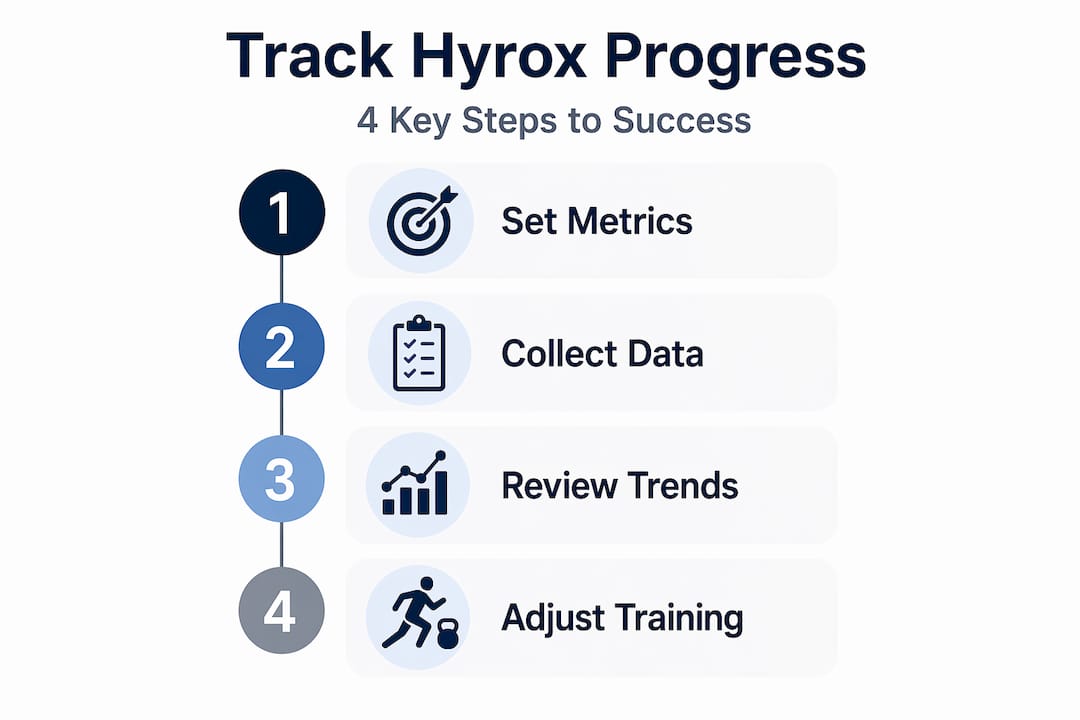 Vertical flow infographic showing Hyrox workout tracking steps