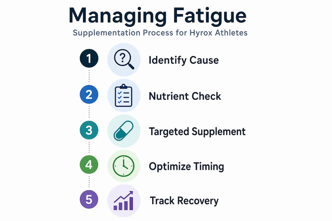 Process infographic on anti-fatigue supplementation steps