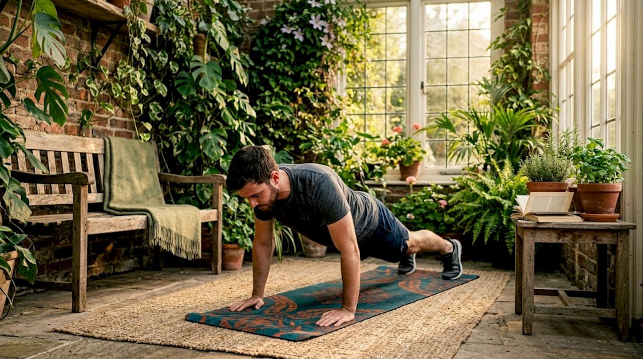 Man doing home bodyweight push-ups