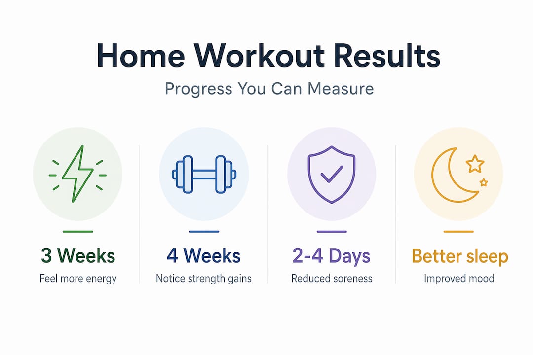 Infographic showing home workout progress metrics