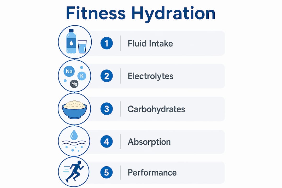 Infographic showing key steps of fitness hydration