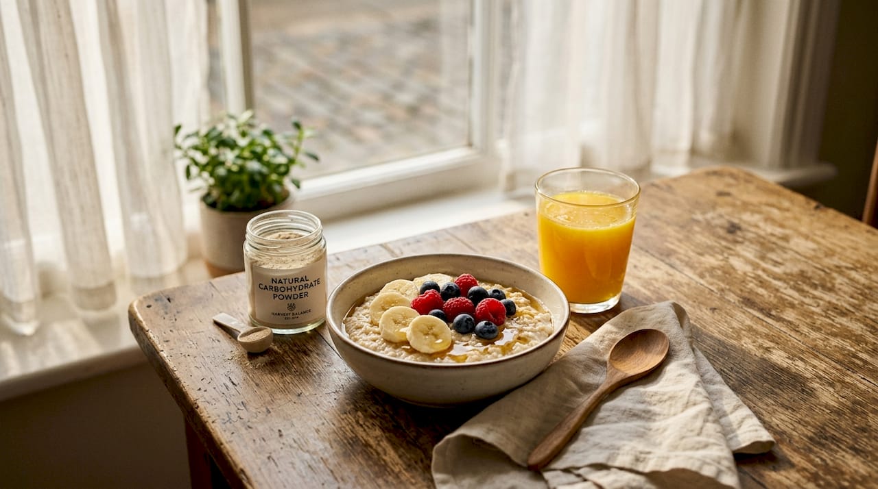 Healthy carbohydrate breakfast meal on kitchen table