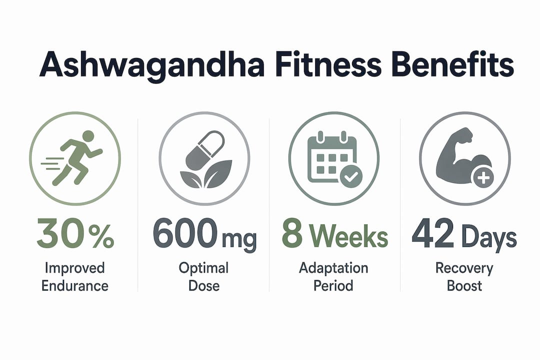 Infographic showing key ashwagandha fitness benefits