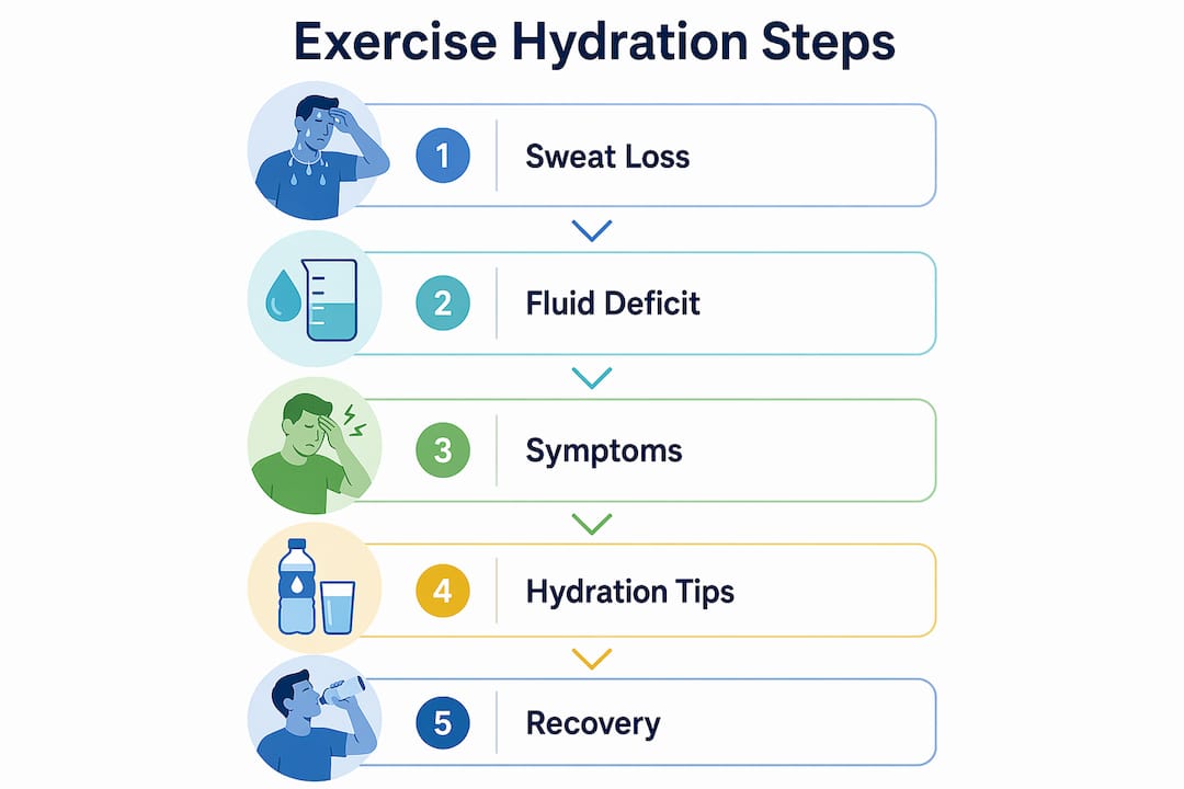 Infographic illustrating exercise dehydration stages and prevention