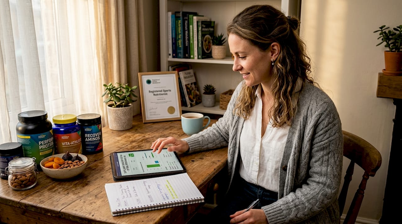 Nutritionist reviewing sports nutrition supplements
