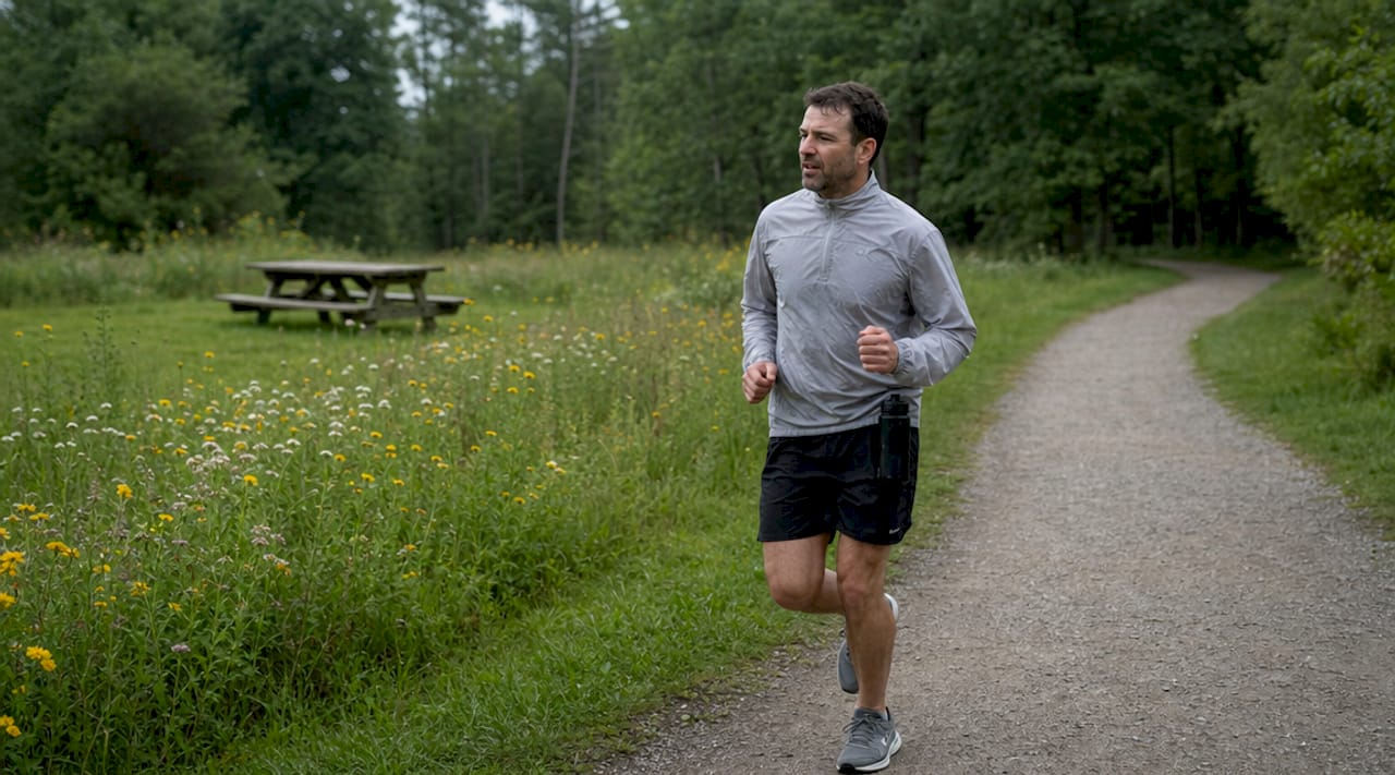 Man jogging outdoors on low motivation day