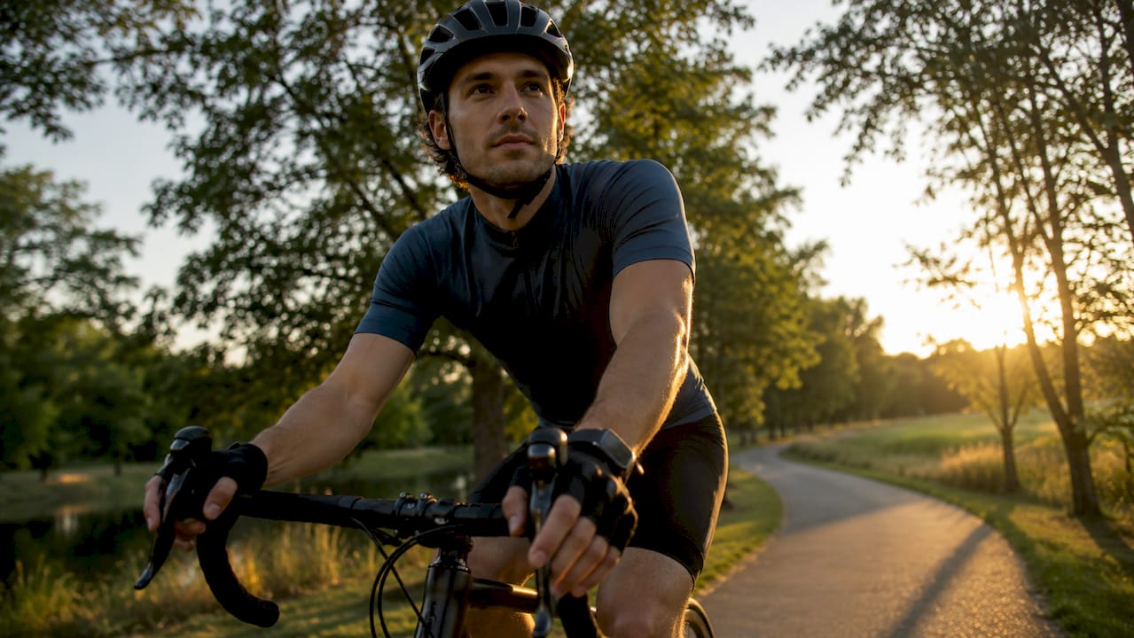Young man cycling lightly for recovery