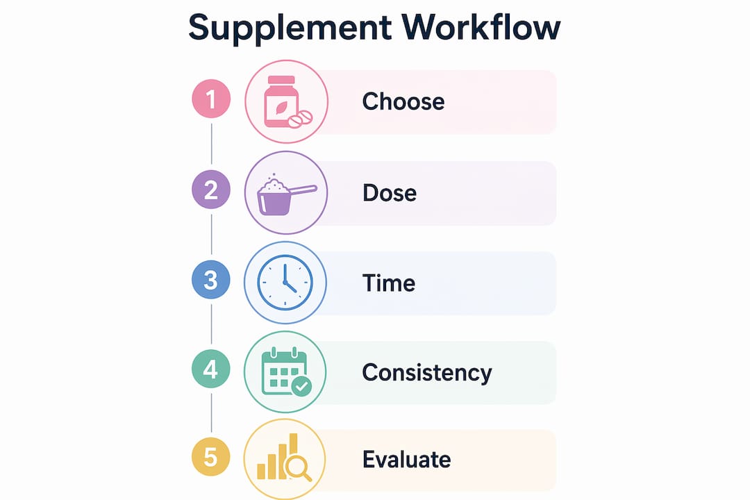 Infographic illustrating supplement workflow steps