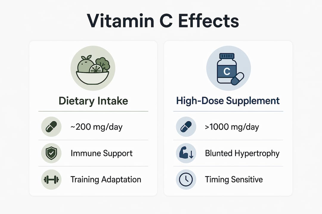 Infographic comparing dietary vs high-dose vitamin C effects