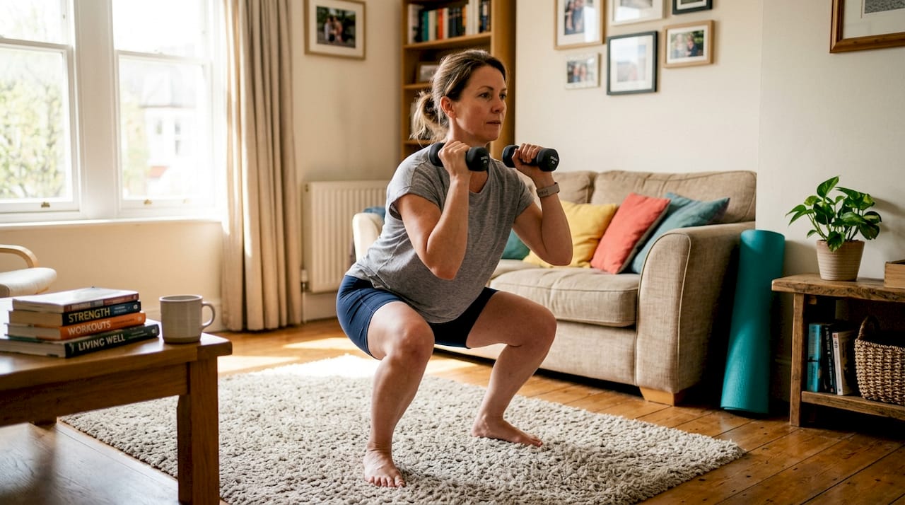 Woman doing home strength training exercises