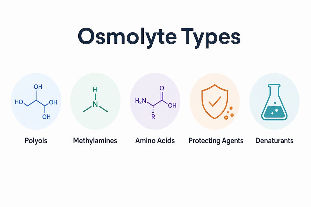 Infographic illustrating main osmolyte types hierarchy