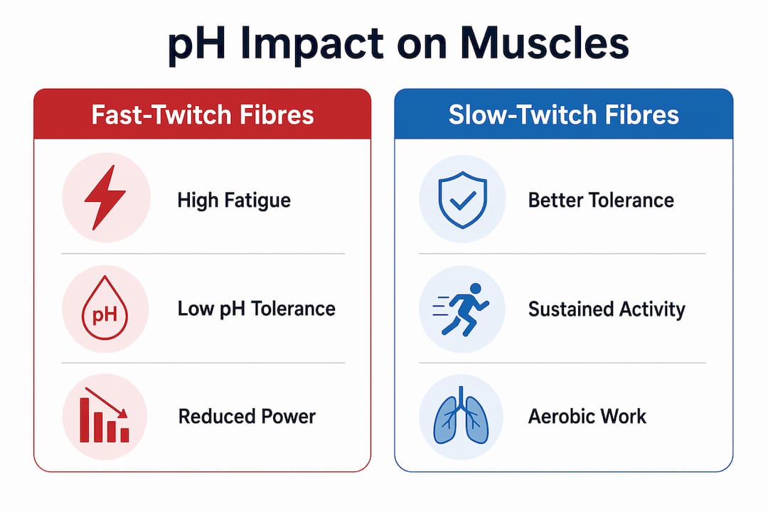 Infographic comparing muscle fiber types and pH effects