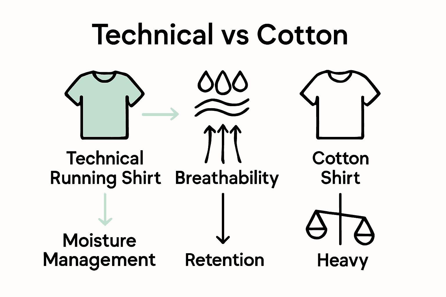 Infographic comparing technical shirts and cotton shirts for moisture and comfort