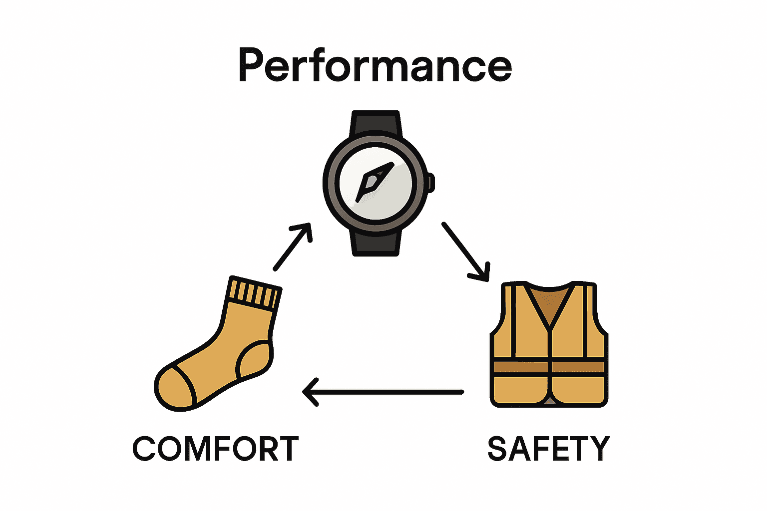 Infographic showing performance, comfort, and safety accessory examples for runners