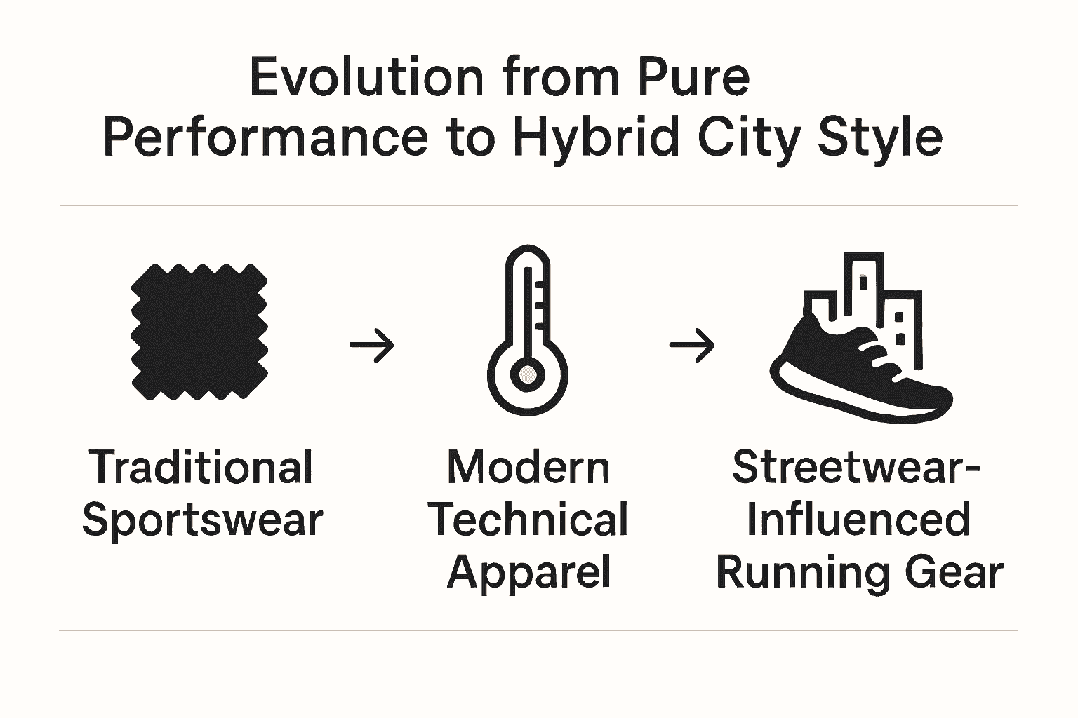 Infographic comparing sportswear, technical apparel, and urban streetwear running gear.