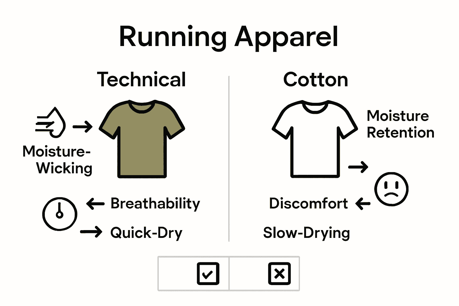 Infographic comparing technical and cotton running apparel features