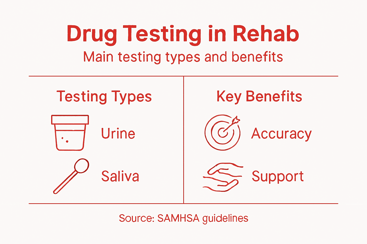 Role Of Drug Testing In Rehabilitation: Ensuring Recovery Success 3 Infographic showing types and benefits of drug testing