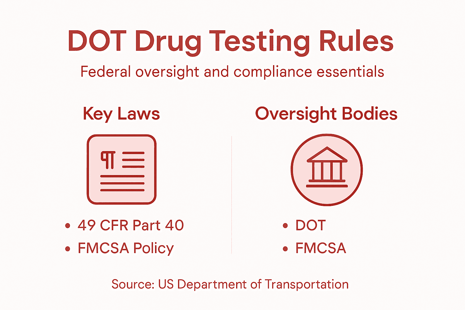 Dot Compliance And Drug Testing—What Healthcare Must Know 3 Infographic outlining DOT legal framework and oversight
