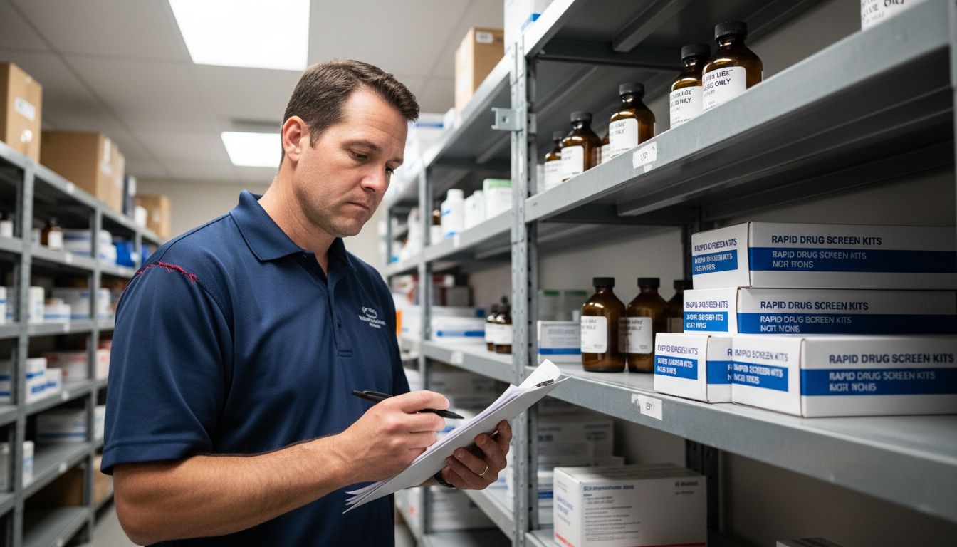 Pre Employment Drug Testing Guide For Hr Managers 2 Workplace shelves with drug test inventory