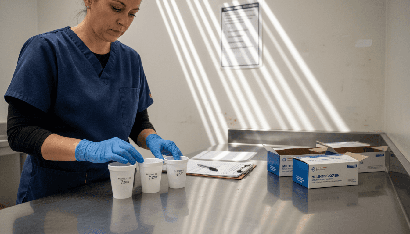 Screening Tests In Drug Rehab: Purpose And Value 2 Nurse preparing multi-panel drug test kits